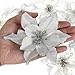 ADSRO 10Pcs Glitter Hollow Wedding Party Decor Christmas Artificial Fabric Simulation Flower Xmas Tree Decorations (White)
