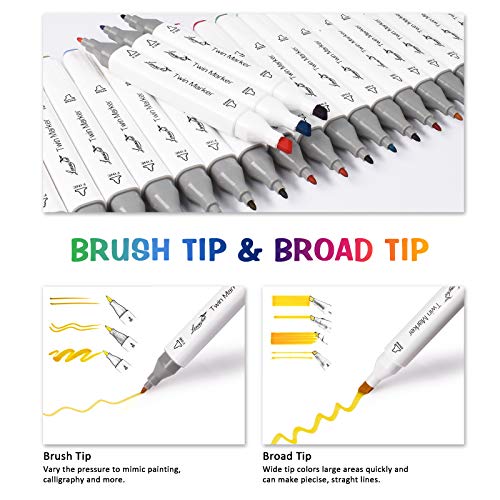 L\'émouchet 50 Colors Alcohol Markers, Dual Tips Permanent Art Markers with Leather Carrying Bag for Kids, Artist, Students, Art Markers Set for Sketching, Coloring, Calligraphy and Illustration