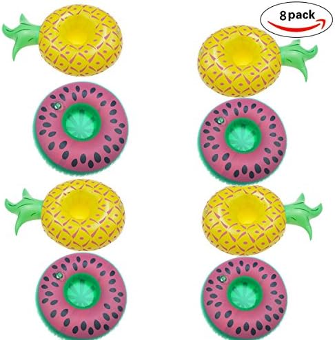 Inflatable Pool Holder,Gelod Fruit Style Cup Holder Float 4 Pineapple and 4 Watermelon (Set of 8)