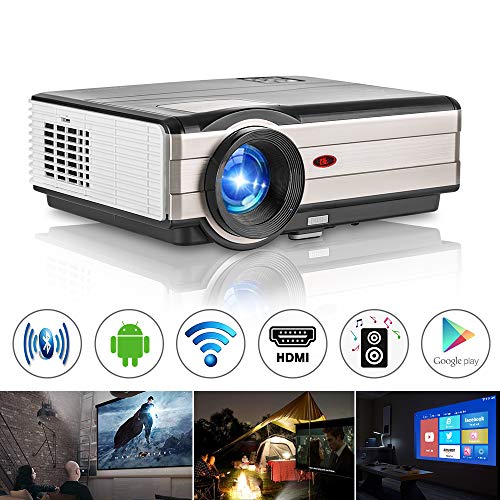 CAIWEI LCD Wireless Bluetooth Video Projectors WXGA 4200 Lumen Smart Multimedia HDMI Home Theater Movie Projector HD 1080P,Built-in Android 6.0 LED WiFi Proyector for Smartphone Xbox PS4 Wii DVD APPs