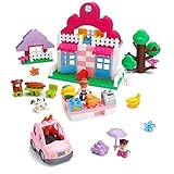 PlayBuild Supermarket Building Blocks Set – 95 Pieces – Includes Grocery Store, Cash Register, House, Tree, Car, Food, Mom & Girl Minifigures, Dog, Rabbit & More –Compatible with Lego Duplo