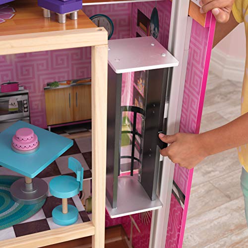 KidKraft Uptown Puppenhaus aus Holz mit Möbeln und Zubehör, Spielset mit Katze, Pool und Dachterrasse für 30 cm große Puppen, Spielzeug für Kinder ab 3 Jahre, 65833 – Bild 7