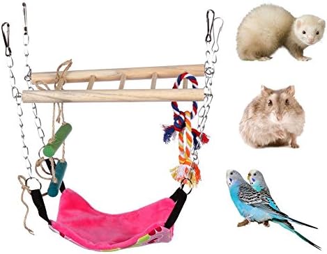 Hamster Toy,Small Pet Swing Toy with Rope Accents &amp; Climbing Ladder,Detachable Swinging Hammock for Birds, Hamsters, Sugar Gliders Other Mini Caged Animals (9.06” L x 3.74” W x 12.6” H)
