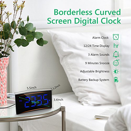Digital Alarm Clock Pictek 5 Inch Dimmable LED Screen, Kids Desk Clock with Snooze Function for Bedroom Living Room Office (Without Adapter) (Y Blue)