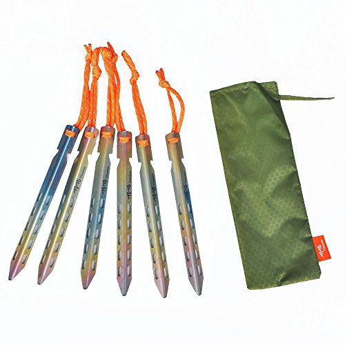 TiTo TitaniumTent Stakes 10X10X160mm 6 Pack V-Shaped Windproof Tent Nail Pegs with Carrying Pouch for Camping, Hiking, Gardening and Canopy