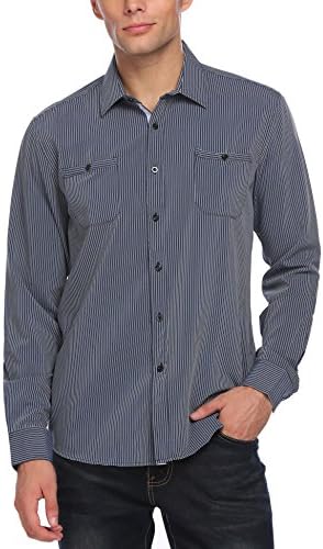 Detailorpin Men's Wrinkle-Free Classic Vertical Striped Long Sleeve Dress Shirts