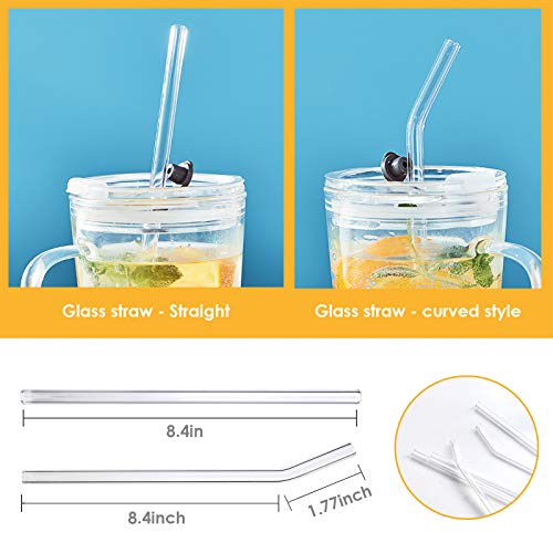 Glas Strohhalms Wiederverwendbar Set,6 Lange Geraden Strohhalm Glas,6 Gebogenem Glas Trinkhalm mit 4 Reinigungsbürsten… – Bild 3