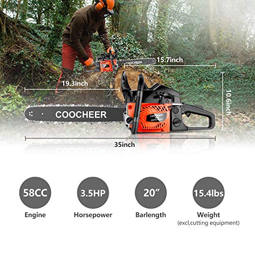 COOCHEER Chainsaw 20inch Gas Power Chainsaw 3.4 HP and Powerful 58CC