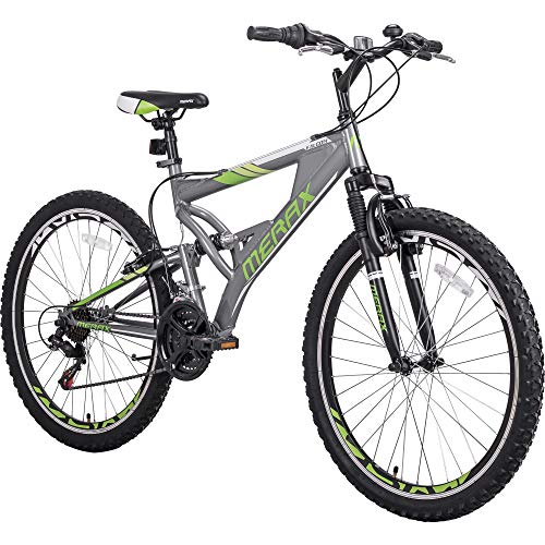Merax FT323 Mountain Bike 21 Speed Full Suspension Aluminum Frame MTB Bicycle – 26 inch (Gray&Green)