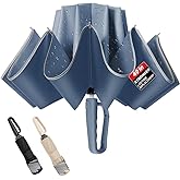 TOPSAIL 10 Ribs Inverted Umbrella with Carabiner Handle, Large Sturdy Folding Umbrellas Windproof for Rain & Sun, 49" Big Reverse Foldadble Umbrella for Travel Portable with Safe Reflective Strip, for Women Men