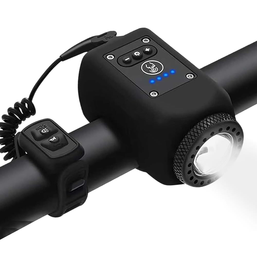 Photo 1 of LESOVI Electric Bike Horn Bike Light 2 in 1; 110 dB Bicycle Horn 5 Sound Modes with Rechargeable Battery Waterproof Bicycle Light with Horn for Kids Boys Adults Mountain Bike (LE-01 Black)