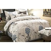 Wake In Cloud - Floral Comforter Set, Botanical Flowers Pattern Printed, 100% Cotton Fabric with Soft Microfiber Inner Fill Bedding (3pcs, Queen Size)