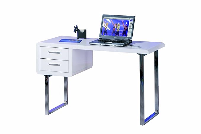 Inter Link Schreibtisch Bürotisch Computertisch Arbeitstisch Laptoptisch MDF Weiss Hochglanz