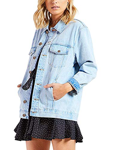 Oversized Denim Jacket for Women Long Sleeve Classic Loose Jean Trucker Jacket (S, Pale Blue Washed)