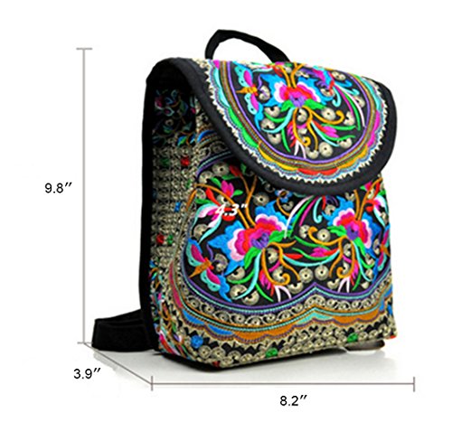 Goodhan Vintage Handmade Women Embroidery Ethnic Backpack Travel Handbag Shoulder Bag Mochila Purse Size S