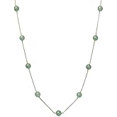 Belacqua Natural Green Jade Station Necklace in 10K Yellow Gold, Size-6mm, 18" Dainty Chain, Real Pearl Jewelry for Women, Gift Box Included