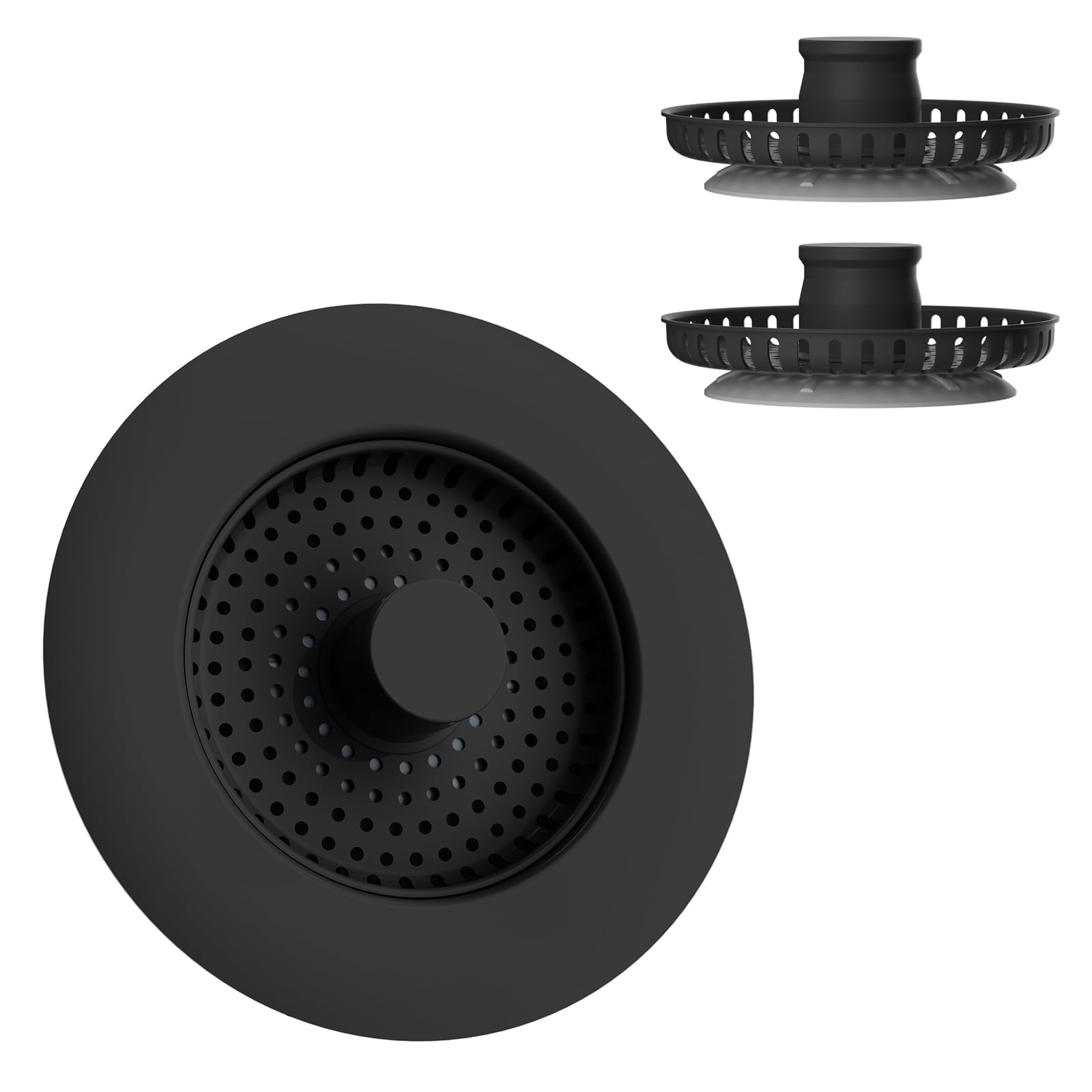 Hibbent Kitchen Sink Plug,Kitchen Sink Strainer and Stopper Combo,with 2 Strainers,All Metal,Anti-Clogging,Kitchen Sink Strainer Plug,and Prevent Odors-Sinks Depth > 22mm-Black