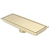 DEOKXZ Linear Shower Drain Pipe 12 Inches Brushed Gold, with Tile Insert Grille, Detachable Hidden Cover, SUS304 Stainless Steel Rectangular Floor Drain