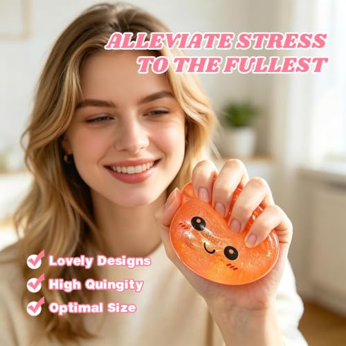 ORCHID M® Big Squishy Toy ,Stress Relief Ball - Sparkle Filled Sensory Squeeze Tool,Cute Adorable Soft Silicone Stretchy Desk Toy Gift for Teens & Adults (Orange)