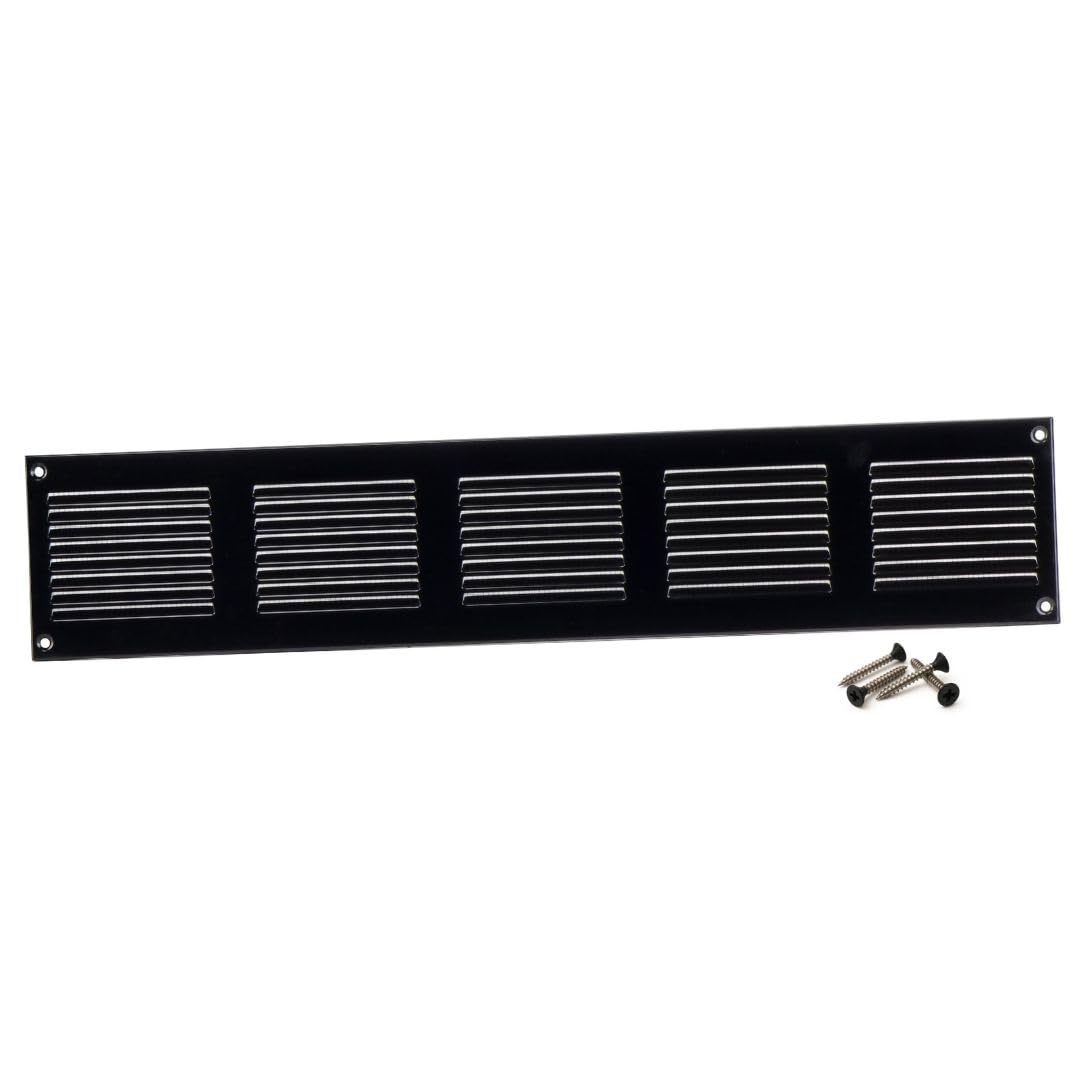 Steinberg14 Black 500x100mm Metal Air Vent Cover with Insect Mesh - 20x4 inch Ventilation Grille - Air Vent Register for Walls and Ceilings - Ventilation Cover for Outdoor and Indoor