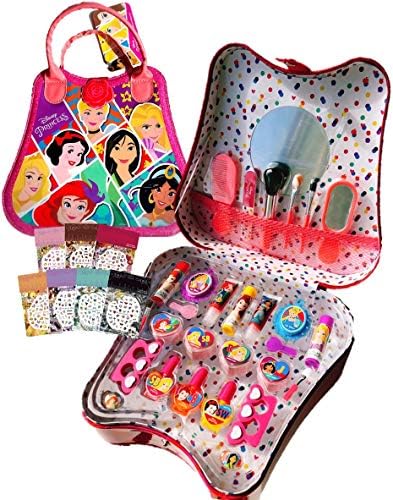 ディズニー プリンセス（Disney Princess）持ち運べる取っ手付き ミラー付きコスメセット 30点セット ネイルシール付き キッズ用 化粧品 メイクアップセット コスメ コスメボックス メイクボックス こども 子供 女の子 (ラプンツェル アリエル 白雪姫 シンデレラ オーロラ姫 ムーラン ジャスミン)