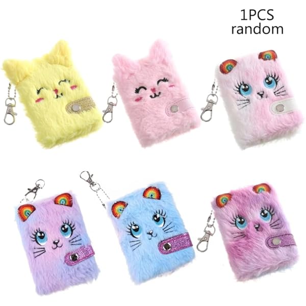 Cute Animal Cat Face Plush Mini Pocket Notebook with Keychain
