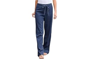 Handyulong Womens High Waisted Wide Leg Pants Casual Drawstring Elastic Trousers Comfy Straight Leg Long Pants with Pockets