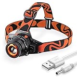 STCT Street Cat upgraded rechargeable LED headlamp flashlight 3 modes,zoomable and waterproof headlamp, Mini Headlamp for free work, hiking, camping, climbing, running and adventure-orange