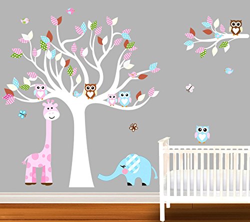 Nursery Owl Elephant Giraffe Tree Bird Wall Decal Nursery Tree