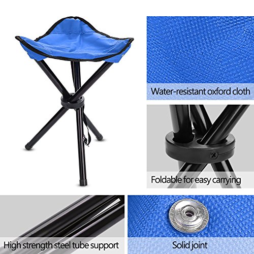 Klapp Camping Hocker 3 Beine Stuhl Sitz Tragbarer Angelstuhl für Camping Angeln Wandern Garten Strand(L-Blue) – Bild 3