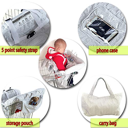 2-in-1 Shopping Cart and High Chair Cover for Baby~Padded~Fold'n Roll Style~Portable with Free Carry Bag (Gray Chevron)