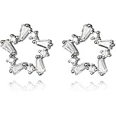 MYHAO 925 Sterling Silver CZ Star Stud Earrings for Women Teens Crystal Star Stud Earrings Hypoallergenic