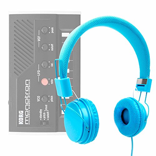 Blue Ultra-Stylish Kids Fashion Headphones for the Korg Monotron Analogue Ribbon | Korg Monotron Delay Analog Ribbon | Korg Monotron Duo Dual Oscillator Analog Pocket Synthesizers - by DURAGADGET