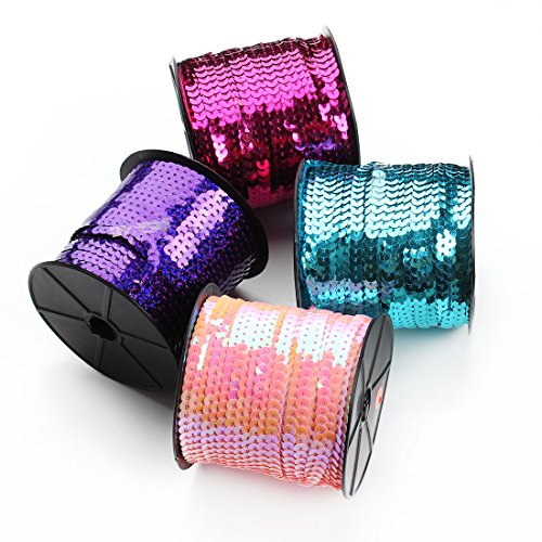Linsoir Beads Spangle Flat Sequins Paillette Trim Spool String 6mm Sequins 100 Yards White Color
