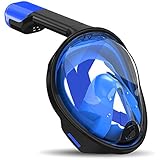 Atlin Snorkel Mask [Full Face] for Adults (Large/Extra Large, Black/Blue) GoPro Compatible Snorkeling Mask with 180° Panoramic View Anti-Fog, Anti-Leak with Adjustable Head Straps