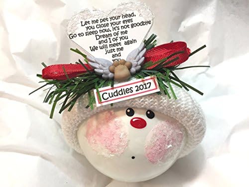 Cat Memorial Christmas Ornament Angel Paws White Heart with Poem Hand Painted Hand Made Personalized and Themed by Townsend Custom Gifts - 830 A - FLR