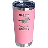 Bevvee Horses Keep Me Stable - Insulated Coffee Tumbler Cup with Sliding Lid - Stainless Steel Insulated Mug - Horse Themed Coffee Gifts - Pink