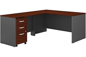 Bush Business Furniture Series C 60W L Shaped Desk with 3 Drawer Mobile File Cabinet in Hansen Cherry