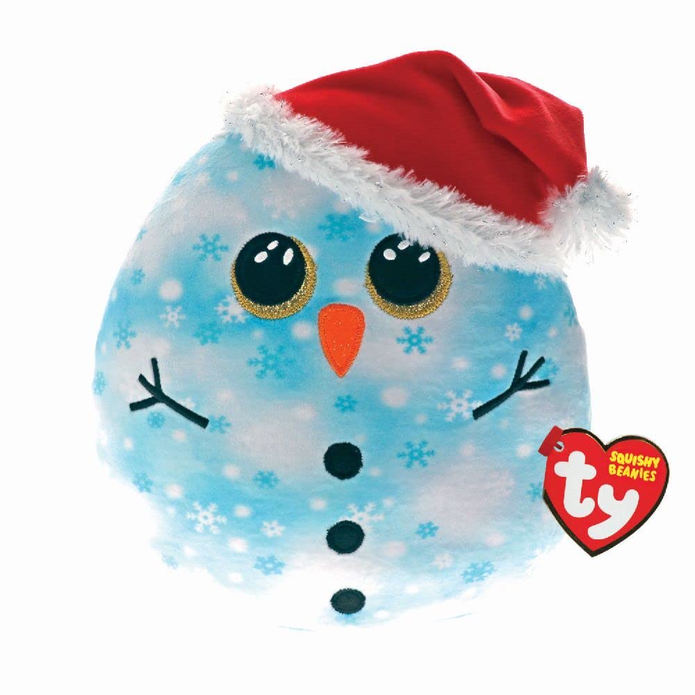 Ty UK Fleck Snowman Squish a Boo 10" Christmas 2022 Beanie Baby Soft Plush Toy Collectible Cuddly Stuffed Teddy, 39244, Regular Size, Multicolor