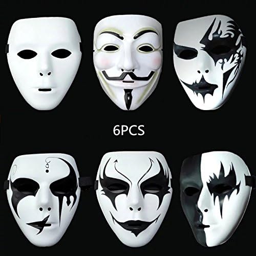 Black and White V for Vendetta Costume Face Mask Halloween Masquerade Party Face Costume Cosplay (6PCS)