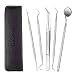 FIXBODY Dental Tools, 5 Pcs Stainless Steel Hygienist Kit for Personal Use Teeth Cleaning, Oral Care Set Remove Tartar Plaque with Tweezers, Mouth Mirror, Dental Probe, Tartar Scraper, Sickle Scaler