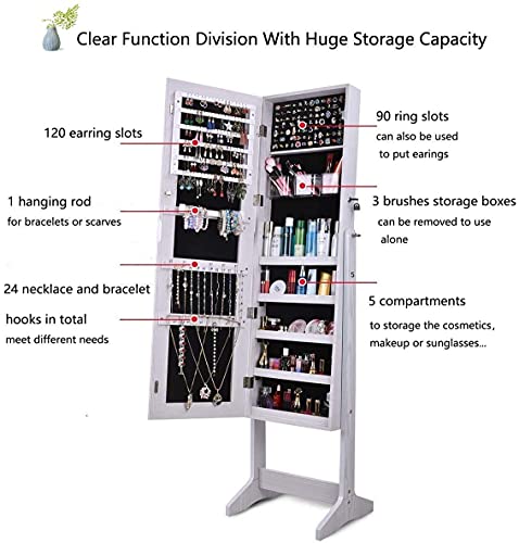 AOOU Mirror Jewelry Cabinet Standing, Lockable Storage Armoire with ...