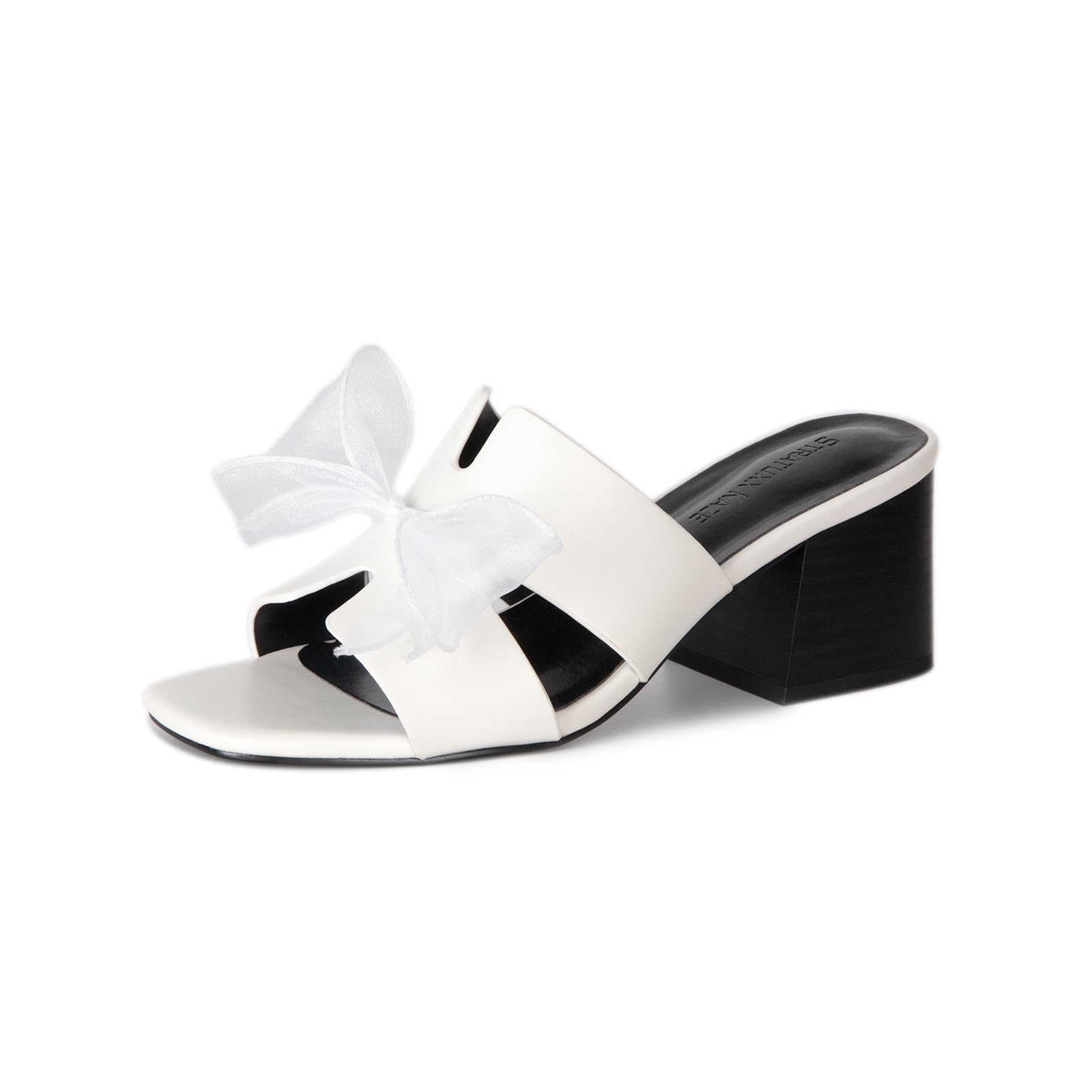 Photo 1 of (SIZE 7) Bodantory Square Open Toe Slip on Heels Chunky Heeled Sandals Black White Brown Dress Sandals for Women