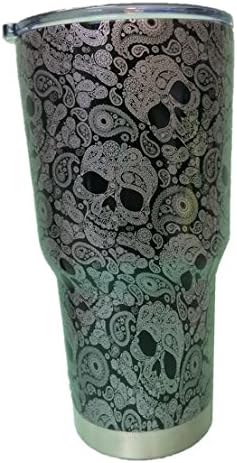 30 oz Black/Silver Paisley Skulls Stainless Steel Tumbler with 100% Splash Proof Lid - Double-Wall Insulated Tumbler Warehouse Travel Coffee Mug for Hot & Cold Drinks - Sweat-Free Tumbler