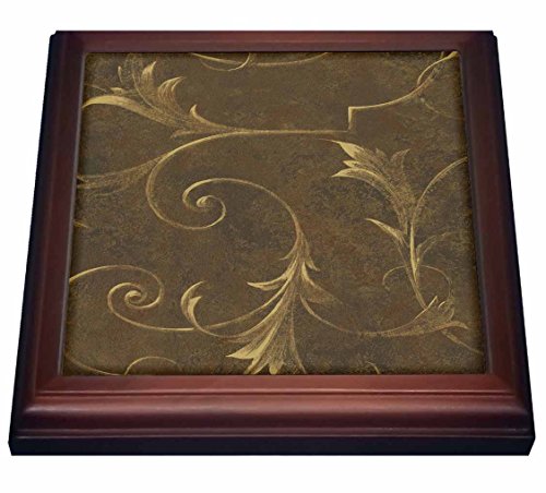 3dRose trv_167068_1 Brown Gradient Background with Golden Vine Accents Trivet with Ceramic Tile, 8 x 8", Natural