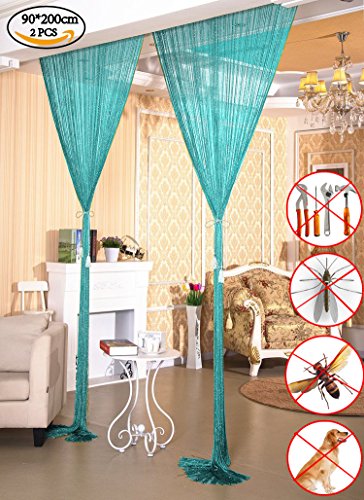 AIZESI 35 x 78.5inch Door String Curtain Panel, Fly Screen Curtain Doorway Tassel for Wedding,Bedroom,Living Room,Coffee House, Restaurant,Blue-2PCS