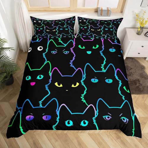 Homewish Bettwäsche 200 x 200 cm, niedliche Katze, Bettbezug mit niedlichen Tieren, für 2 Personen, für Kinder, Jungen, Mädchen, Bettbezug-Sets aus Mikrofaser, mit 2 Kissenbezügen, 65 x 65 cm