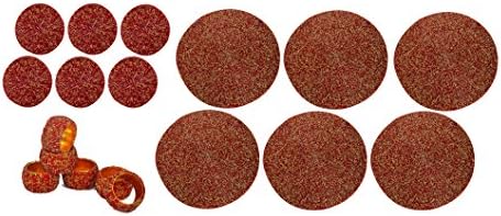 DakshCraft Red &amp; Golden Beaded Placemat / Tablemat( Dia - 12") with Tea Cup Coaster(Dia - 4") and Napkin Rings, Set of 6 - for Christmas Gift, Decorative Item, Gifts Purpose &amp; dining accessories