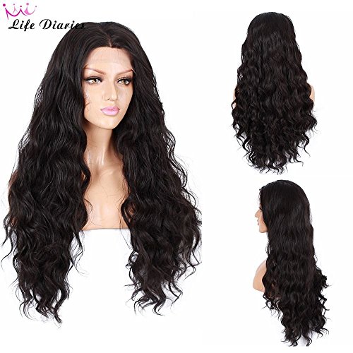 Life Diaries 250%Density Glueless Synthetic Lace Front Wig Fashion Long Natural Wave 10%Human Hair+90%Heat Resistant Fiber Glueless Lace Front Synthetic Wig For Women (26