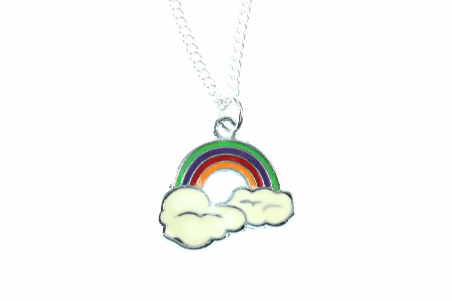 Miniblings Rainbow Necklace 45Cm Childrens Jewellery Cloud Silver Unicorn Pride